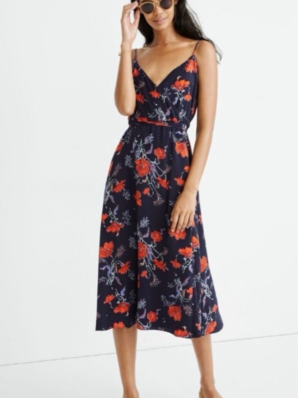 Madewell Black midi dress with Red & Lavender Floral Print